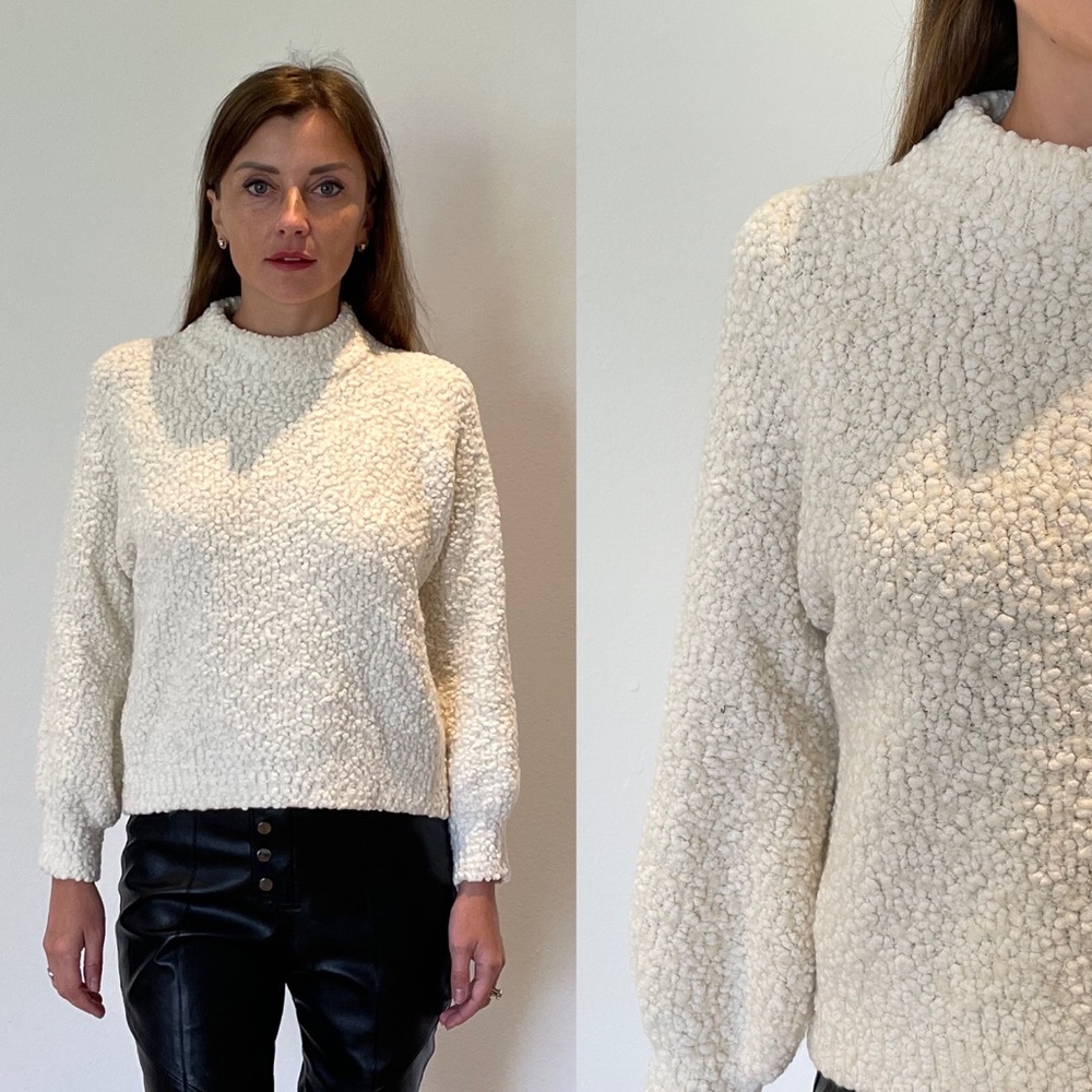 JOHN + JENN White Wubby Crop Mock Neck Sweater S
